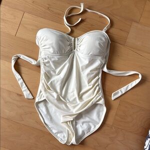 Calvin Klein Cream One Piece Swimsuit with Textured Fabric